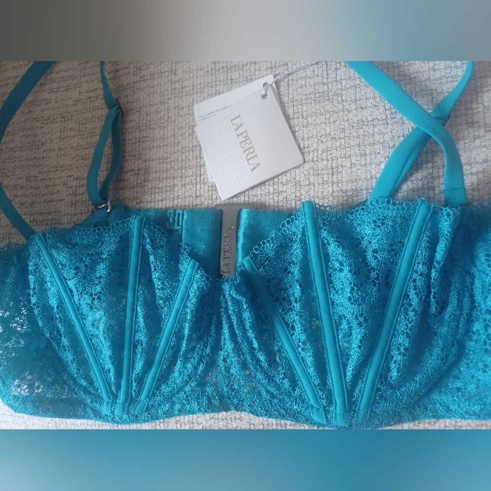 $485 La Perla Black Label EDENIC Turchesa Blue Carioca Balconette Bra 38B - Picture 3 of 5